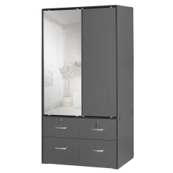 Sarah Double Sliding Door Armoire With Mirror In Dark Gray - Better Home Products W44-M-DGRY -Home Haven Deals 329 w44 m dgry 3
