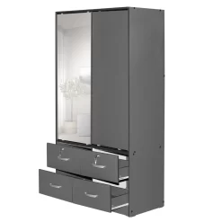 Sarah Double Sliding Door Armoire With Mirror In Dark Gray - Better Home Products W44-M-DGRY -Home Haven Deals 329 w44 m dgry 4