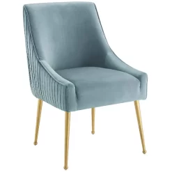 Discern Pleated Back Upholstered Performance Velvet Dining Chair In Light Blue - East End Imports EEI-3509-LBU