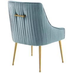 Discern Pleated Back Upholstered Performance Velvet Dining Chair In Light Blue - East End Imports EEI-3509-LBU -Home Haven Deals 33 eei 3509 lbu 3