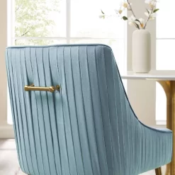 Discern Pleated Back Upholstered Performance Velvet Dining Chair In Light Blue - East End Imports EEI-3509-LBU -Home Haven Deals 33 eei 3509 lbu 5