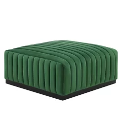 Conjure Channel Tufted Performance Velvet Ottoman In Black/Emerald