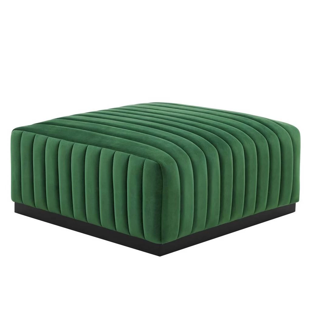 Conjure Channel Tufted Performance Velvet Ottoman In Black/Emerald 1 Conjure Channel Tufted Performance Velvet Ottoman In Black/Emerald