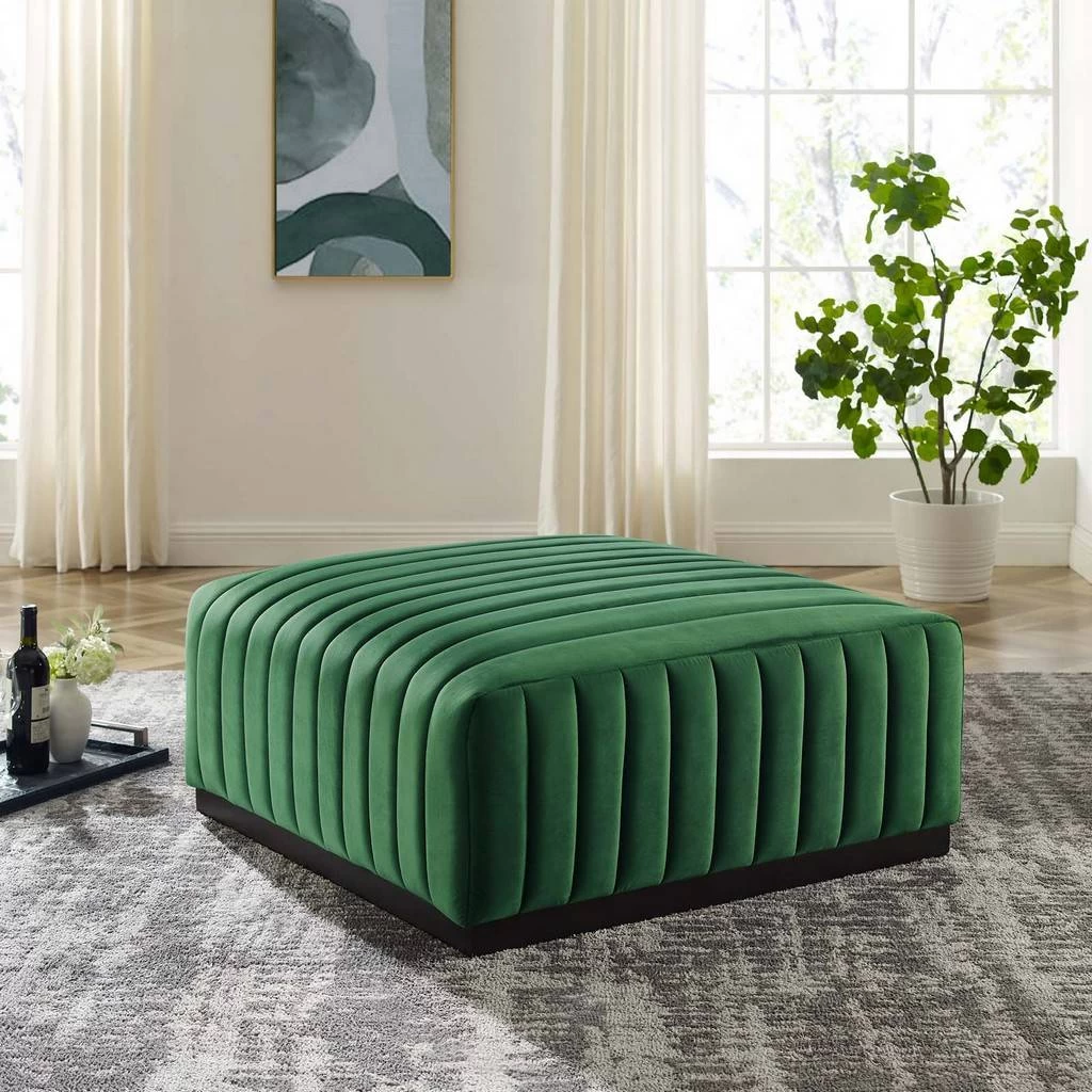 Conjure Channel Tufted Performance Velvet Ottoman In Black/Emerald 5 Conjure Channel Tufted Performance Velvet Ottoman In Black/Emerald - Image 5
