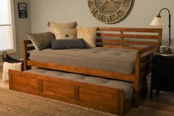 Boho Daybed - Trundle Bed - Barbados Finish - Linen Stone Mattresses - Kodiak Furniture BODBTBBBMLSTN4