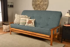 Monterey Queen-size Futon In Butternut With Linen Aqua Mattress - KFQMOBTLAQULF5MD3