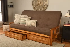 Monterey Queen-size Futon With Storage Drawers In Butternut Finish With Linen Cocoa Mattress - KFQMODBTLCOCLF5MD4