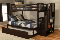Kelcie Twin - Full Bunk Bed Dark Chocolate - Trundle Bed - Kodiak Furniture KFTFKLCTCH9