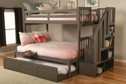 Kelcie Twin - Full Bunk Bed Dark Gray - Trundle Bed+Tray - Kodiak Furniture KFTFKLCTGRT10
