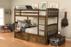 Claire Twin/Twin Bunk Bed And Storage Drawers Rustic Walnut + Tray - Kodiak Furniture KFTTCLDRWT6