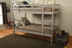 Sydney Twin/Twin Bunk Bed In Light Gray With Linen Stone Mattresses - KFTTSYDLGLSTN4