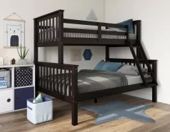 100% Solid Wood Twin Over Full Mission Bunk Bed, Java - Palace Imports 4146