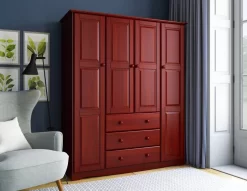 100% Solid Wood Family Wardrobe, Mahogany. No Shelves Included - Palace Imports 5962