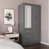 100% Solid Wood Metro Wardrobe With Mirrored Door, Gray - Palace Imports 7105