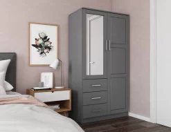 100% Solid Wood Metro Wardrobe With Mirrored Door, Gray - Palace Imports 7105