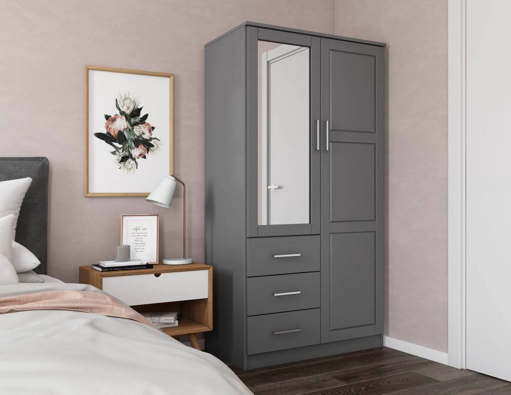 100% Solid Wood Metro Wardrobe With Mirrored Door, Gray - Palace Imports 7105 1 100% Solid Wood Metro Wardrobe With Mirrored Door, Gray - Palace Imports 7105