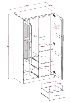 100% Solid Wood Metro Wardrobe With Mirrored Door, Gray - Palace Imports 7105 7 100% Solid Wood Metro Wardrobe With Mirrored Door, Gray - Palace Imports 7105 -Home Haven Deals 361 7105 4