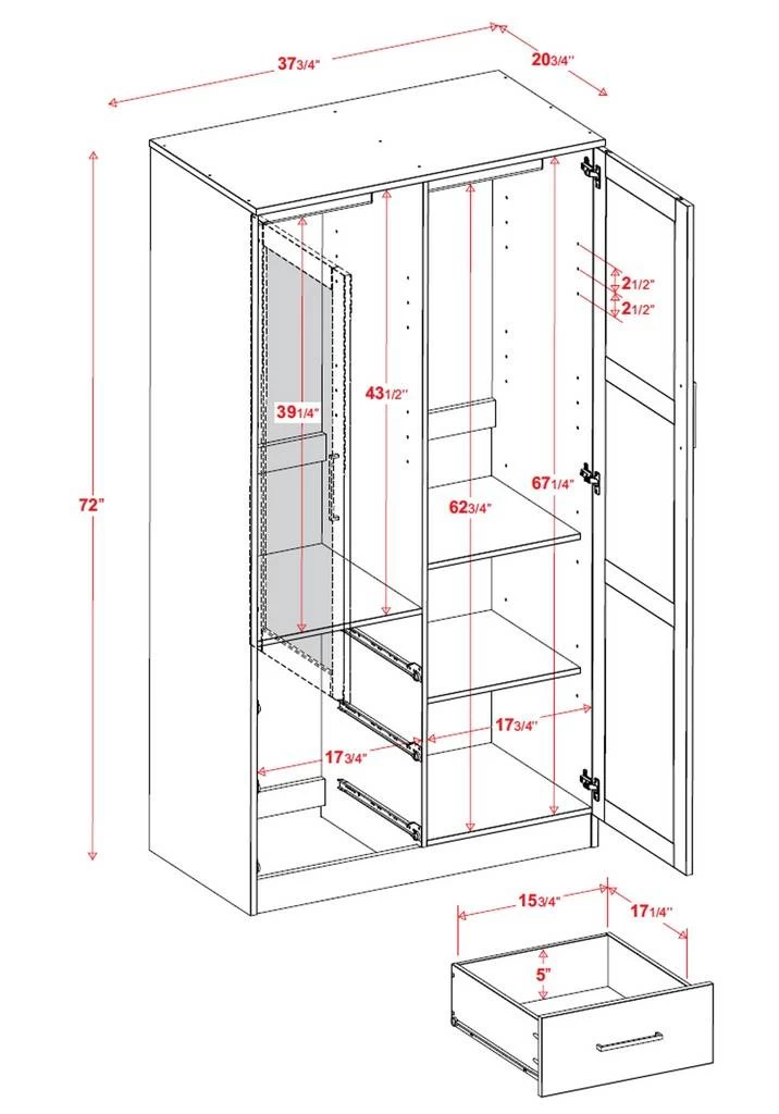 100% Solid Wood Metro Wardrobe With Mirrored Door, Gray - Palace Imports 7105 4 100% Solid Wood Metro Wardrobe With Mirrored Door, Gray - Palace Imports 7105 - Image 4