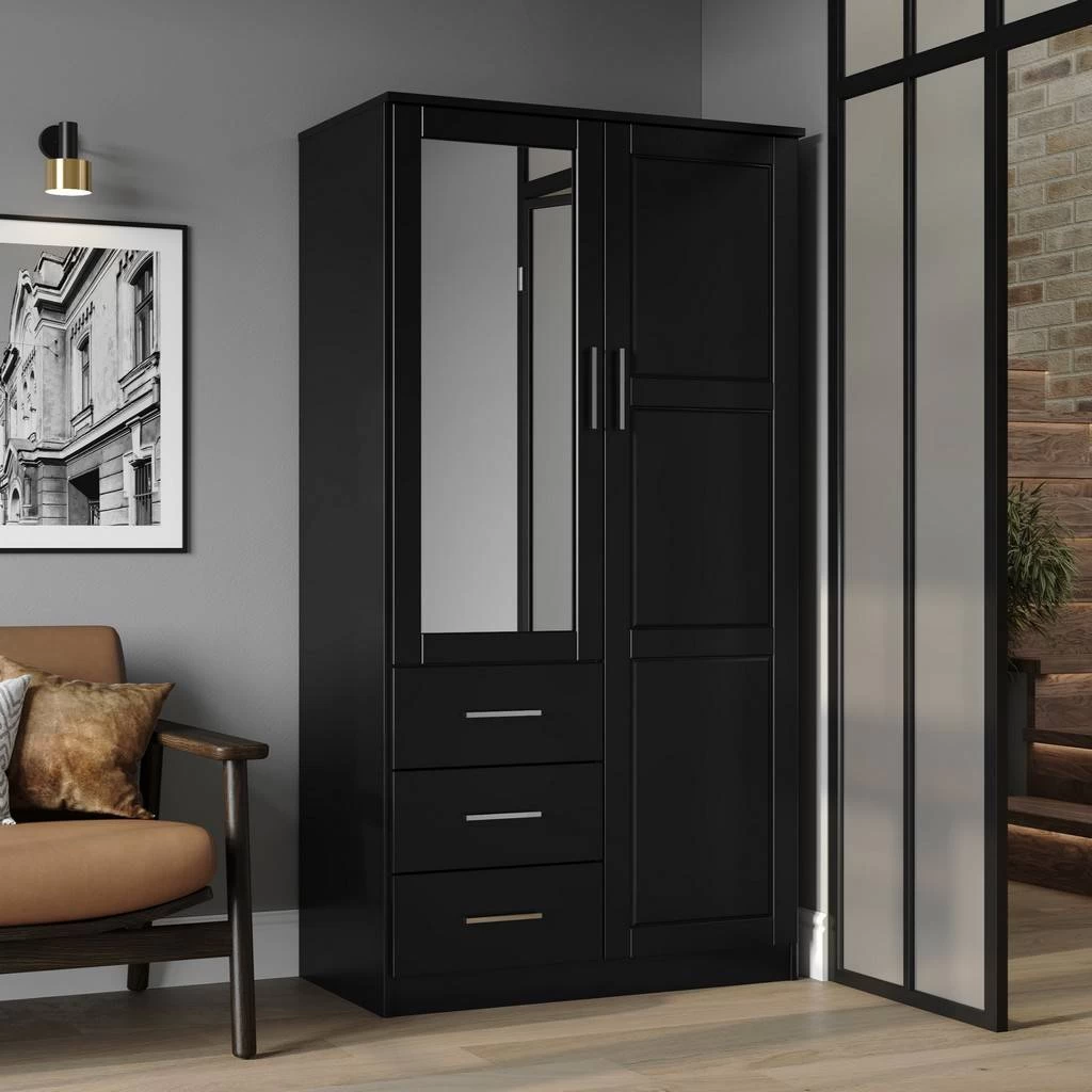 100% Solid Wood Metro Wardrobe With Mirrored Door, Black – Palace Imports 7107 1 100% Solid Wood Metro Wardrobe With Mirrored Door, Black – Palace Imports 7107
