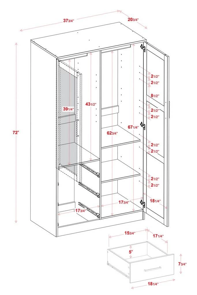 100% Solid Wood Metro Wardrobe With Mirrored Door, Black – Palace Imports 7107 2 100% Solid Wood Metro Wardrobe With Mirrored Door, Black – Palace Imports 7107 - Image 2
