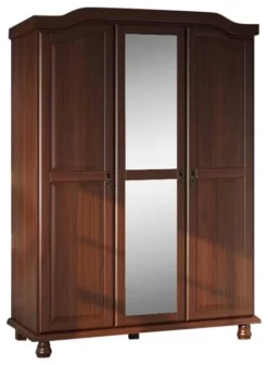 100% Solid Wood Kyle 3-Door Wardrobe With Mirrored Door, Mocha - Palace Imports 8103M