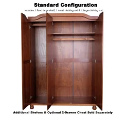 100% Solid Wood Kyle 3-Door Wardrobe With Mirrored Door, Mocha - Palace Imports 8103M -Home Haven Deals 361 8103m 3