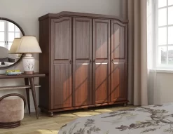 100% Solid Wood Kyle 4-Door Wardrobe, Mocha - Palace Imports 8203