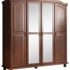100% Solid Wood Kyle 4-Door Wardrobe With Mirrored Doors, Mocha - Palace Imports 8203M