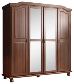 100% Solid Wood Kyle 4-Door Wardrobe With Mirrored Doors, Mocha - Palace Imports 8203M