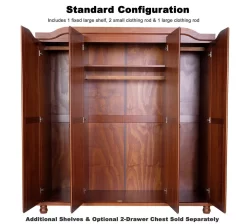 100% Solid Wood Kyle 4-Door Wardrobe With Mirrored Doors, Mocha - Palace Imports 8203M -Home Haven Deals 361 8203m 4