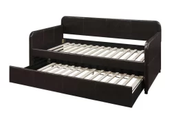 Aden Twin Size Upholstered Daybed With Twin Trundle In Dark Brown - CasePiece USA C50003-031