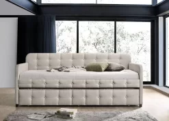 Gina Twin Size Upholstered Daybed With Twin Trundle In Warm Grey - CasePiece USA C50008-031