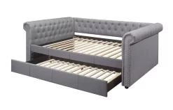 Evelina Queen Size Upholstered Button Tufted Daybed With Twin Trundle In Light Grey - CasePiece USA C50013-511