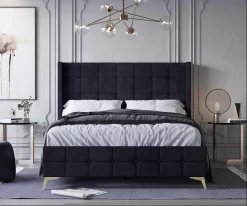 Chelsea Queen Upholstered Button Tufted Panel Bed In Black - CasePiece USA C80100-531