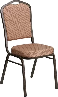 Hercules Series Crown Back Stacking Banquet Chair W/ Gold Diamond Patterned Fabric & 2.5'' Thick Seat - Gold Vein Frame - Flash Furniture FD-C01-GOLDVEIN-GO-GG
