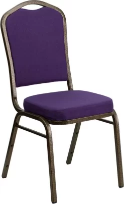 Hercules Series Crown Back Stacking Banquet Chair W/ Purple Fabric & 2.5'' Thick Seat - Gold Vein Frame - Flash Furniture FD-C01-PUR-GV-GG