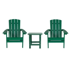 2 Pack Charlestown All-Weather Poly Resin Wood Adirondack Chairs With Side Table In Green [JJ-C14501-2-T14001-GRN-GG] - Flash Furniture JJ-C14501-2-T14001-GRN-GG