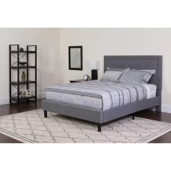 Roxbury Full Size Tufted Upholstered Platform Bed In Light Gray Fabric With Memory Foam Mattress - Flash Furniture SL-BMF-26-GG