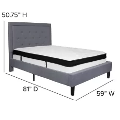 Roxbury Full Size Tufted Upholstered Platform Bed In Light Gray Fabric With Memory Foam Mattress - Flash Furniture SL-BMF-26-GG -Home Haven Deals 39 sl bmf 26 gg 4