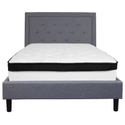 Roxbury Full Size Tufted Upholstered Platform Bed In Light Gray Fabric With Memory Foam Mattress - Flash Furniture SL-BMF-26-GG -Home Haven Deals 39 sl bmf 26 gg 5