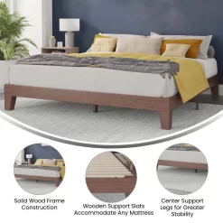 Evelyn Walnut Finish Wood King Platform Bed With Wooden Support Slats, No Box Spring Required [YKC-1090-K-WAL-GG] - Flash Furniture YKC-1090-K-WAL-GG -Home Haven Deals 39 ykc 1090 k wal gg 6
