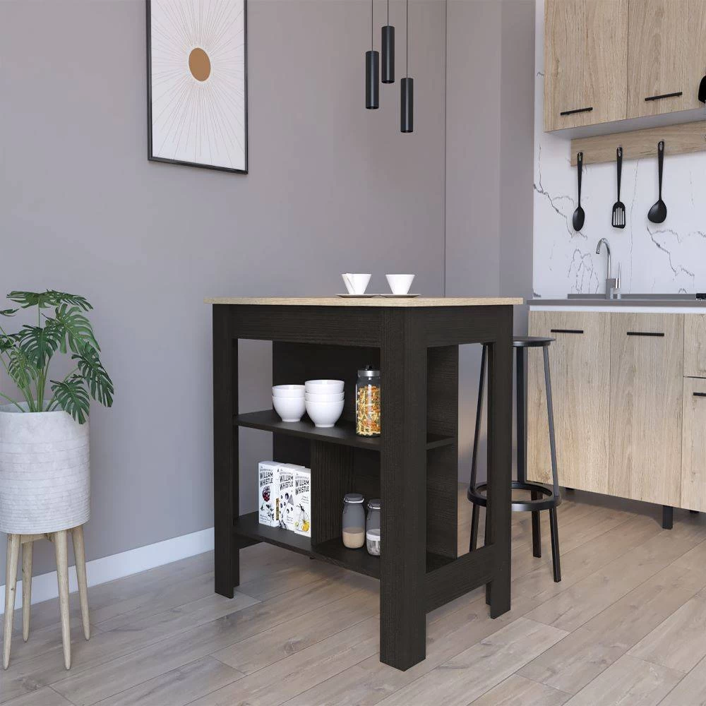 Dozza Kitchen Island, Three Shelves, Black Wengue And Light Oak Finish - We Have Furniture WHF114 1 Dozza Kitchen Island, Three Shelves, Black Wengue And Light Oak Finish - We Have Furniture WHF114