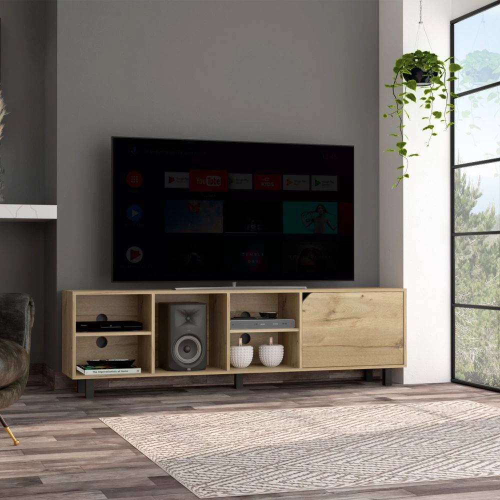 Estocolmo TV Stand For TV´s Up 70", Four Open Shelves, Five Legs, Light Oak Finish - We Have Furniture WHF411 1 Estocolmo TV Stand For TV´s Up 70", Four Open Shelves, Five Legs, Light Oak Finish - We Have Furniture WHF411