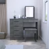 Roxx Makeup Dressing Table, Four Drawers, One Mirror, Stool, Smokey Oak Finish - We Have Furniture WHF653