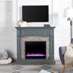 Seneca Color Changing Media Fireplace – Gray - SEI Furniture FC9364