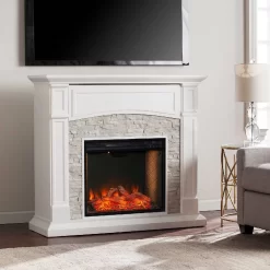 Seneca Smart Media Fireplace - White - SEI Furniture FS9362