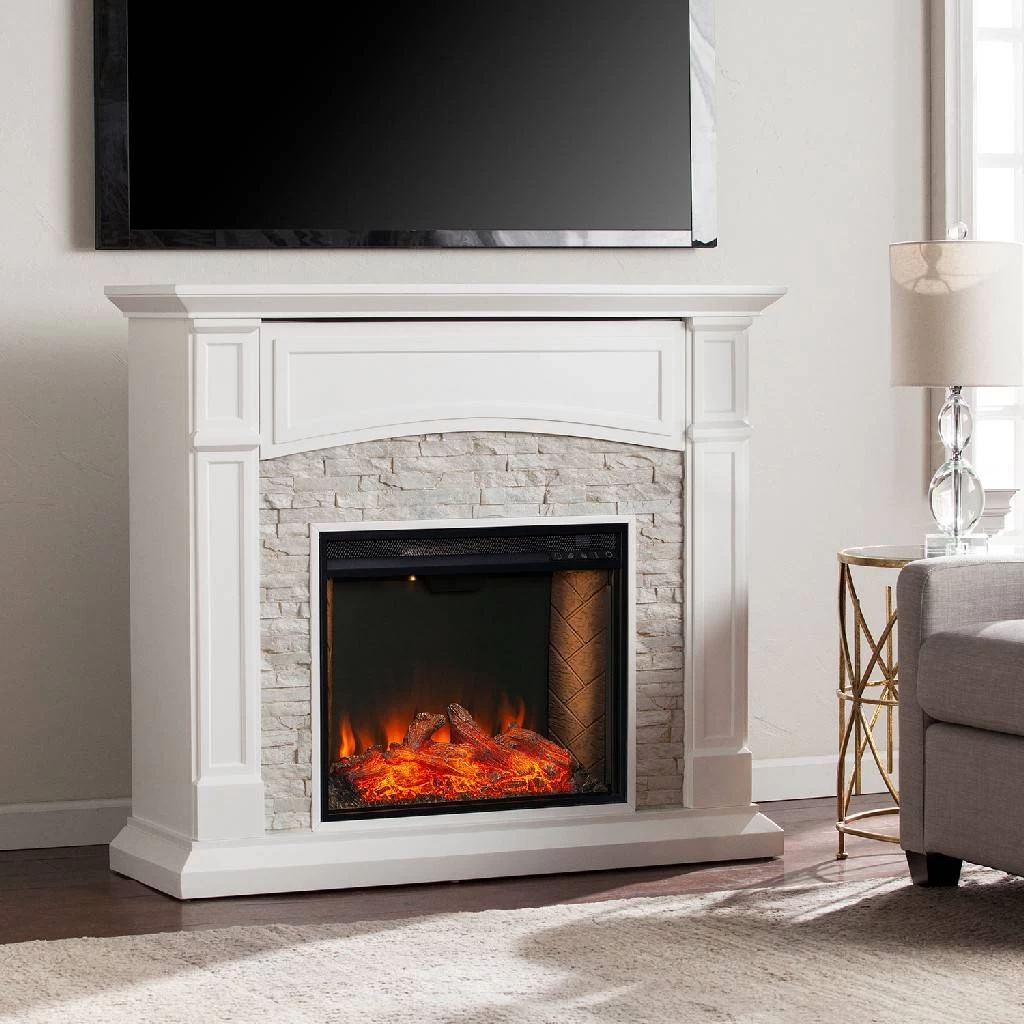 Seneca Smart Media Fireplace - White - SEI Furniture FS9362 1 Seneca Smart Media Fireplace - White - SEI Furniture FS9362