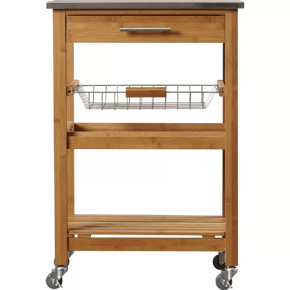 Aya Bamboo Kitchen Cart, Stainless Steel Top .. - Boraam Industries 50651 2 Aya Bamboo Kitchen Cart, Stainless Steel Top .. - Boraam Industries 50651 - Image 2