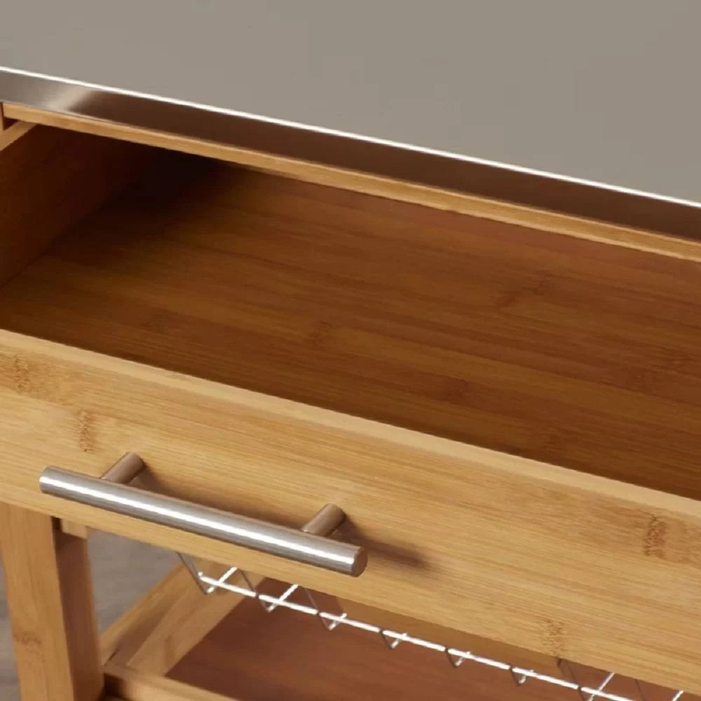 Aya Bamboo Kitchen Cart, Stainless Steel Top .. - Boraam Industries 50651 5 Aya Bamboo Kitchen Cart, Stainless Steel Top .. - Boraam Industries 50651 - Image 5