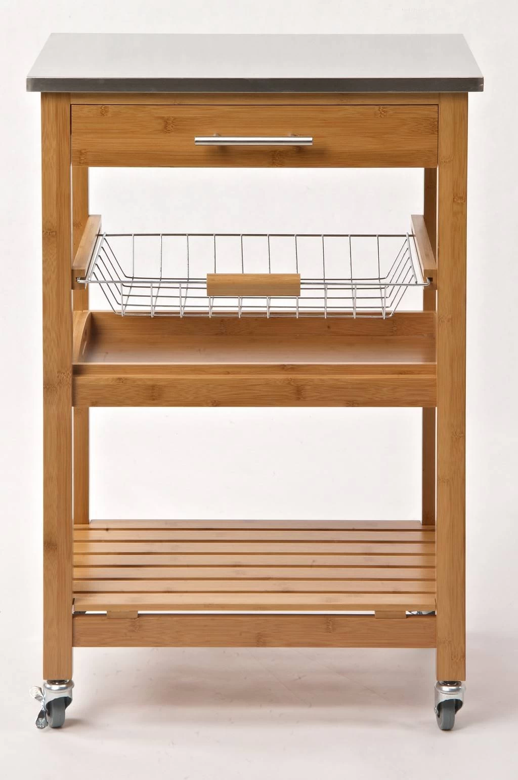 Aya Bamboo Kitchen Cart, Stainless Steel Top .. - Boraam Industries 50651 1 Aya Bamboo Kitchen Cart, Stainless Steel Top .. - Boraam Industries 50651